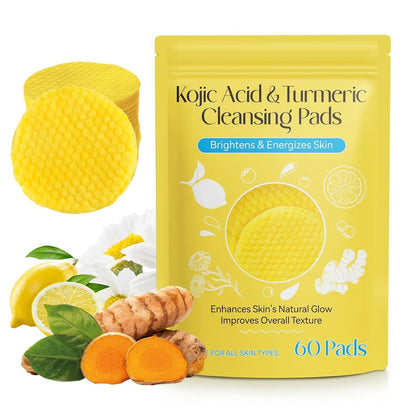 Turmeric & Kojic Acid Face Cleansing Pads | Brightening & Dark Spot Reduction | Vitamin C & Retinol-Infused Makeup Remover for Women & Men