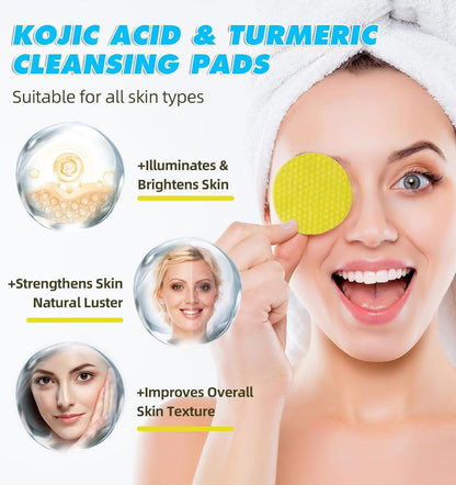 Turmeric & Kojic Acid Face Cleansing Pads | Brightening & Dark Spot Reduction | Vitamin C & Retinol-Infused Makeup Remover for Women & Men